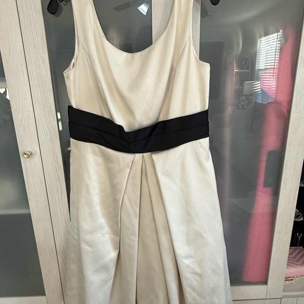 Max & Cleo Cream Dress with Black Waistband